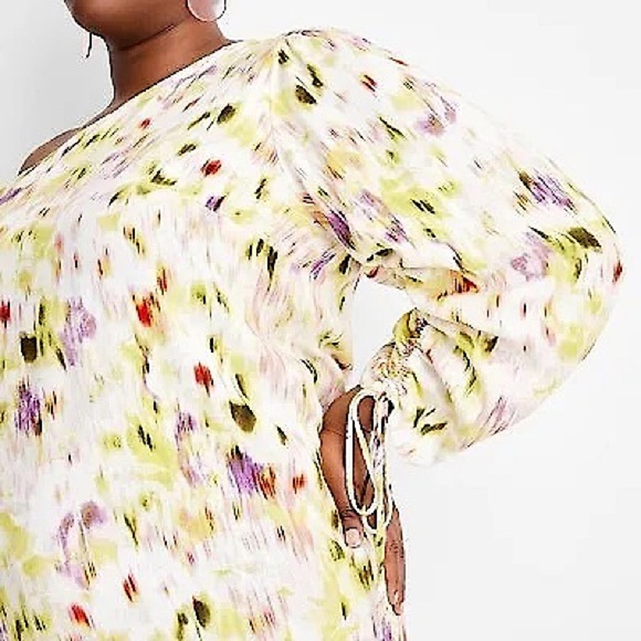 Floral Print Long Sleeve One Shoulder Midi Dress - Future Collective NWT - Picture 4 of 5